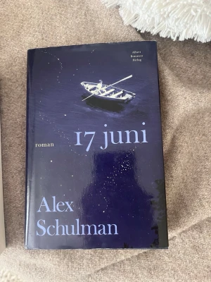 17 juni av Alex Schulman - Romanen '17 juni' av Alex Schulman har ett blått omslag med en illustration av en roddbåt på vatten. Boken ges ut av Albert Bonniers Förlag och har tydlig, stilren text på framsidan. Perfekt för dig som gillar svensk samtidslitteratur. Nypris ca 300