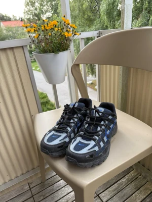 Nike p600 - Säljer ett par snygga Nike sneakers i svart, blått och grått med mesh och syntetmaterial. Skorna har klassisk låg profil, svarta snören och tydliga blå detaljer samt Nike-logga på plösen och sidan. Perfekta för dig som gillar sportig och street-inspirerad stil.