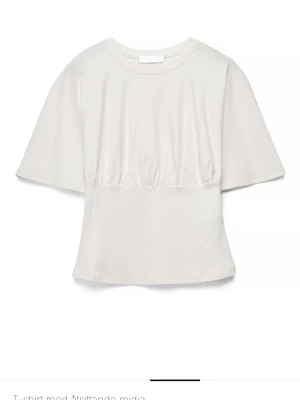 SÖKER!!! Någon av dessa topparna  -  en vit t-shirt med korta ärmar och markerad, åtsittande midja. T-shirten har en rund halsringning och är tillverkad i ett mjukt bomullstyg. Perfekt för en clean och stilren look.