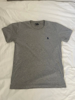 Ralph lauren T-shirt - En stilren grå t-shirt i bomull med rund hals och korta ärmar. På bröstet finns en liten blå broderad logga som ger en clean och klassisk look. Perfekt basplagg till alla outfits.