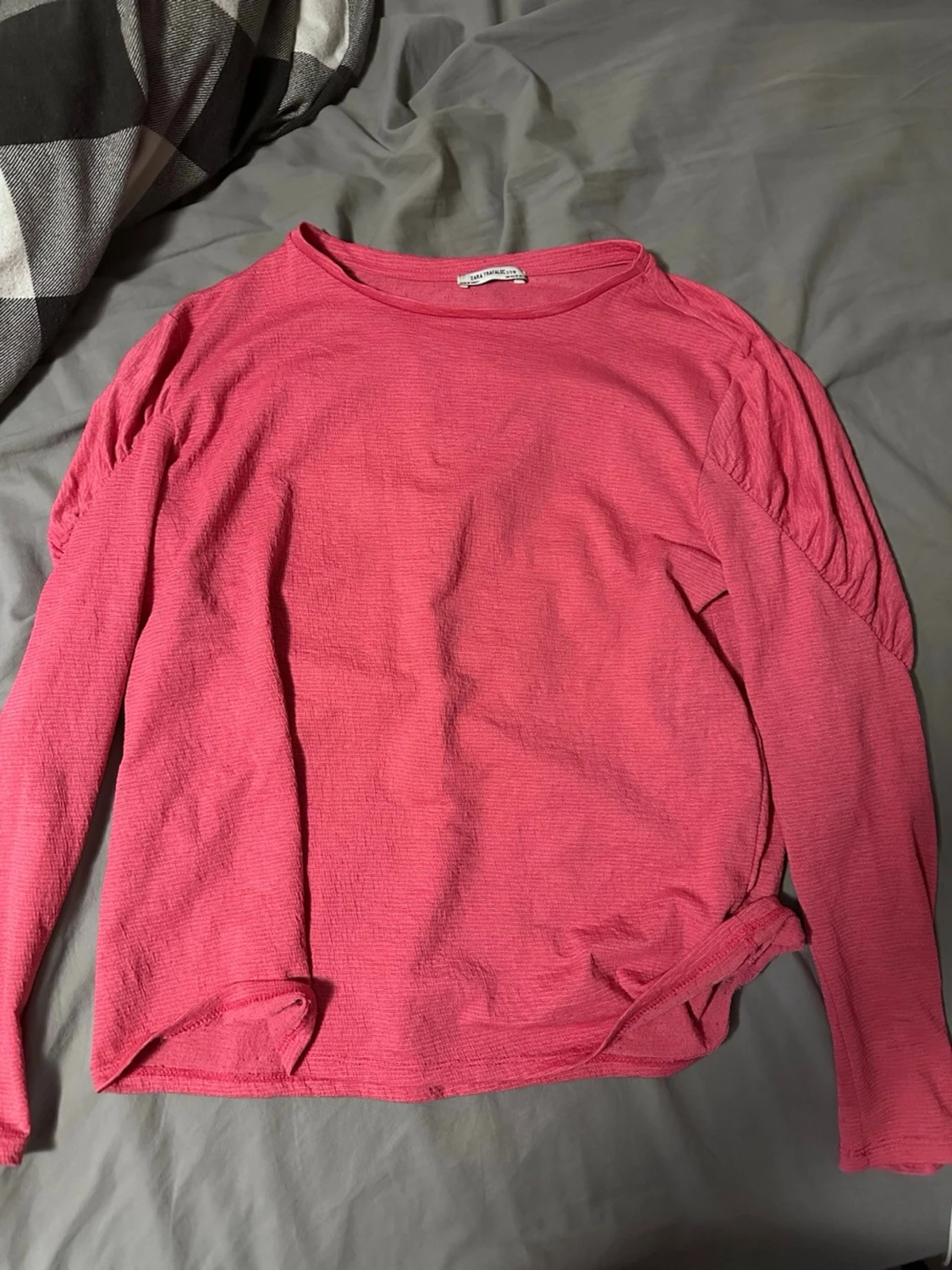 Rosa långärmad topp med puffärm - 1