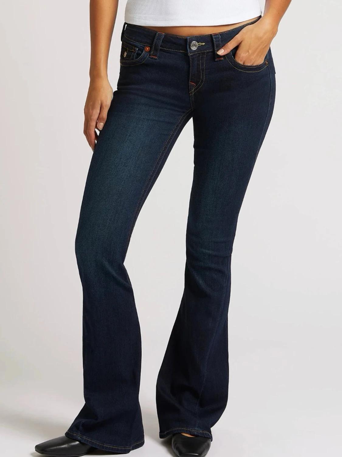 Mörkblå lågmidjade bootcut jeans - 1