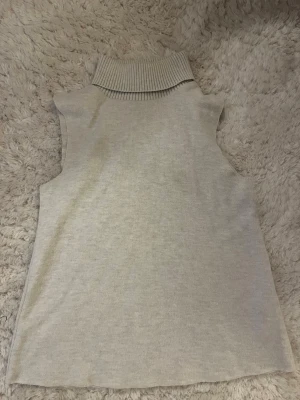 Beige ärmlös polotopp från Zara - Säljer en beige ärmlös polotopp från Zara med ribbad hög krage. Bara använt ett fåtal gånger! Storlek S