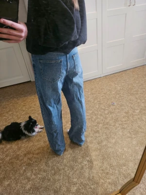 Blå loose fit jeans med raka ben - Säljer ett par klassiska blå jeans med loose fit och raka ben från veromoda. Jeansen har midwaist, fem fickor och tydliga sömmar. Perfekta för en avslappnad och trendig stil. Materialet är mjukt och medgörligt. 