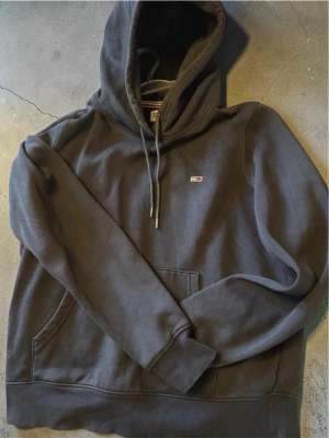 Mörkblå hoodie från Tommy Hilfiger - Snygg mörkblå hoodie från Tommy Hilfiger med klassisk liten logga på bröstet. Hoodien har huva med dragsko, magficka och ribbade muddar vid ärmar och nederkant. Perfekt för en avslappnad och stilren look. Tillverkad i mjuk bomullsblandning.