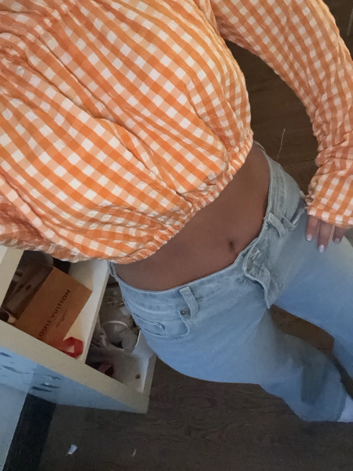 Orange rutig croppad blus - 1