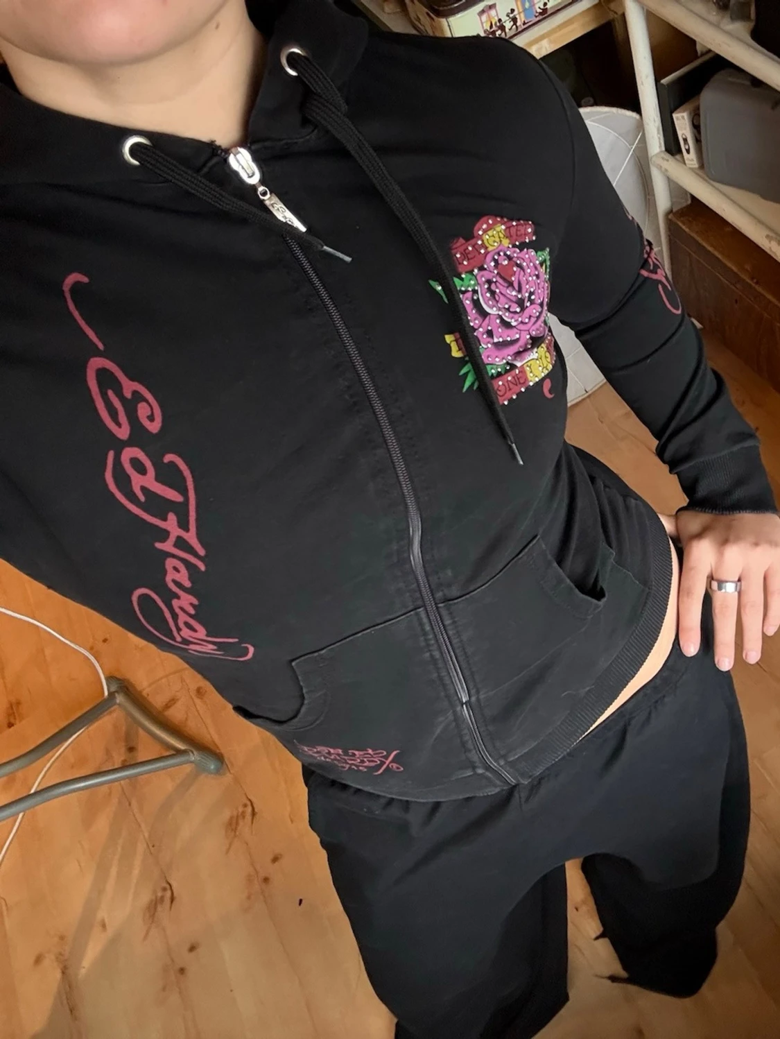 Svart Ed Hardy hoodie med tryck - 5
