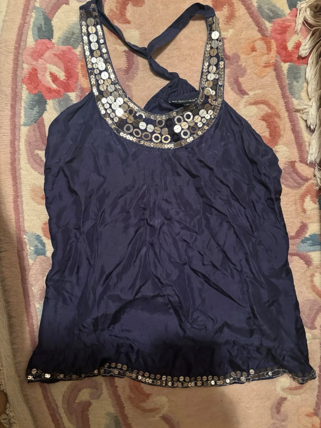 Mörkblå paljettprydd linnetopp