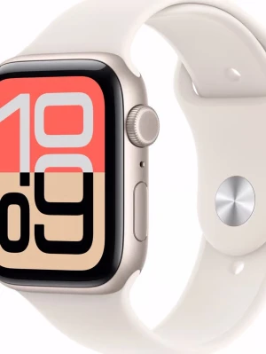 Apple Watch SE silver aluminium - Apple Watch SE med silverfärgat aluminiumhölje och vitt sportband i silikon. Klockan har en fyrkantig touchskärm och digital krona på sidan. Perfekt för att hålla koll på träning, notiser och hälsa direkt på handleden. Knappt använd, den är som ny.