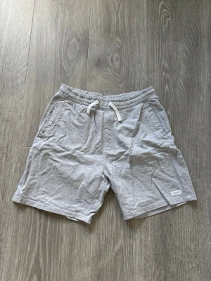Ljusgrå bomullsshorts med snörning - Snygga ljusgrå shorts i mjuk bomull med elastisk midja och vit snörning framtill. Två sidofickor och en bakficka ger en avslappnad look. Perfekta för sommardagar och chill häng.