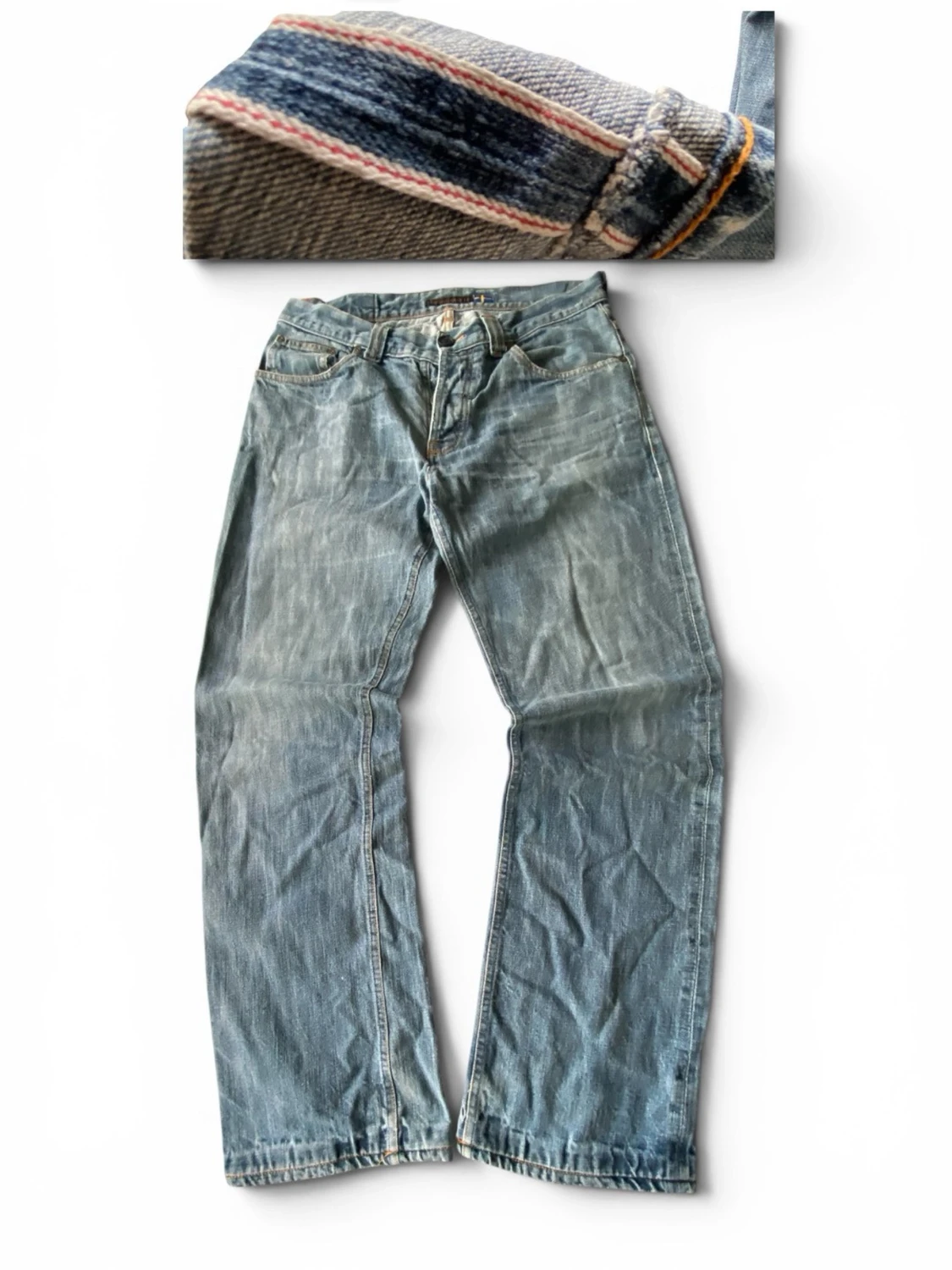 Ljusblå jeans selvage nudie jeans straight