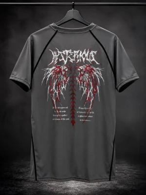Grå Träning’s T- shirt med Trendigt Tryck  - Storlek: S, Material: 100 % Polyester, utmärkt skick!