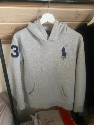 Grå hoodie från Ralph Lauren - Snygg grå ralph lauren hoodie i mycket bra skick, inga defekter. Storlek 14-16 alltså xs