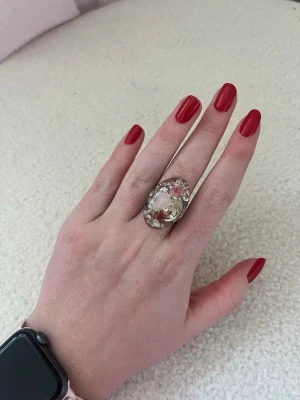 Ring med blommor  - Jättecool ring med torkade blommor inuti. Köpt från en marknad. Sällan använd. Justerbar