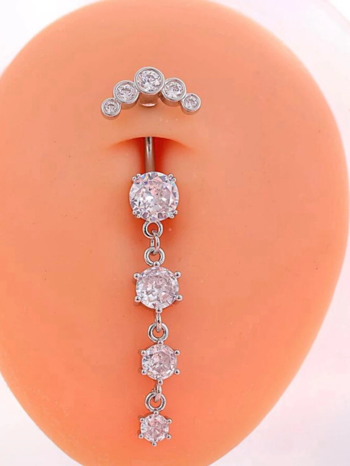 Silvrigt navelpiercingsmycke med stenar - 2