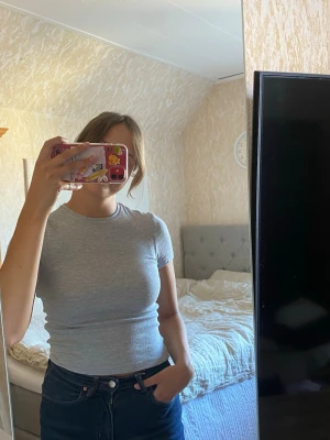 Ljusgrå ribbad t-shirt - Ljusgrå ribbad T-shirt, sparsamt använd!