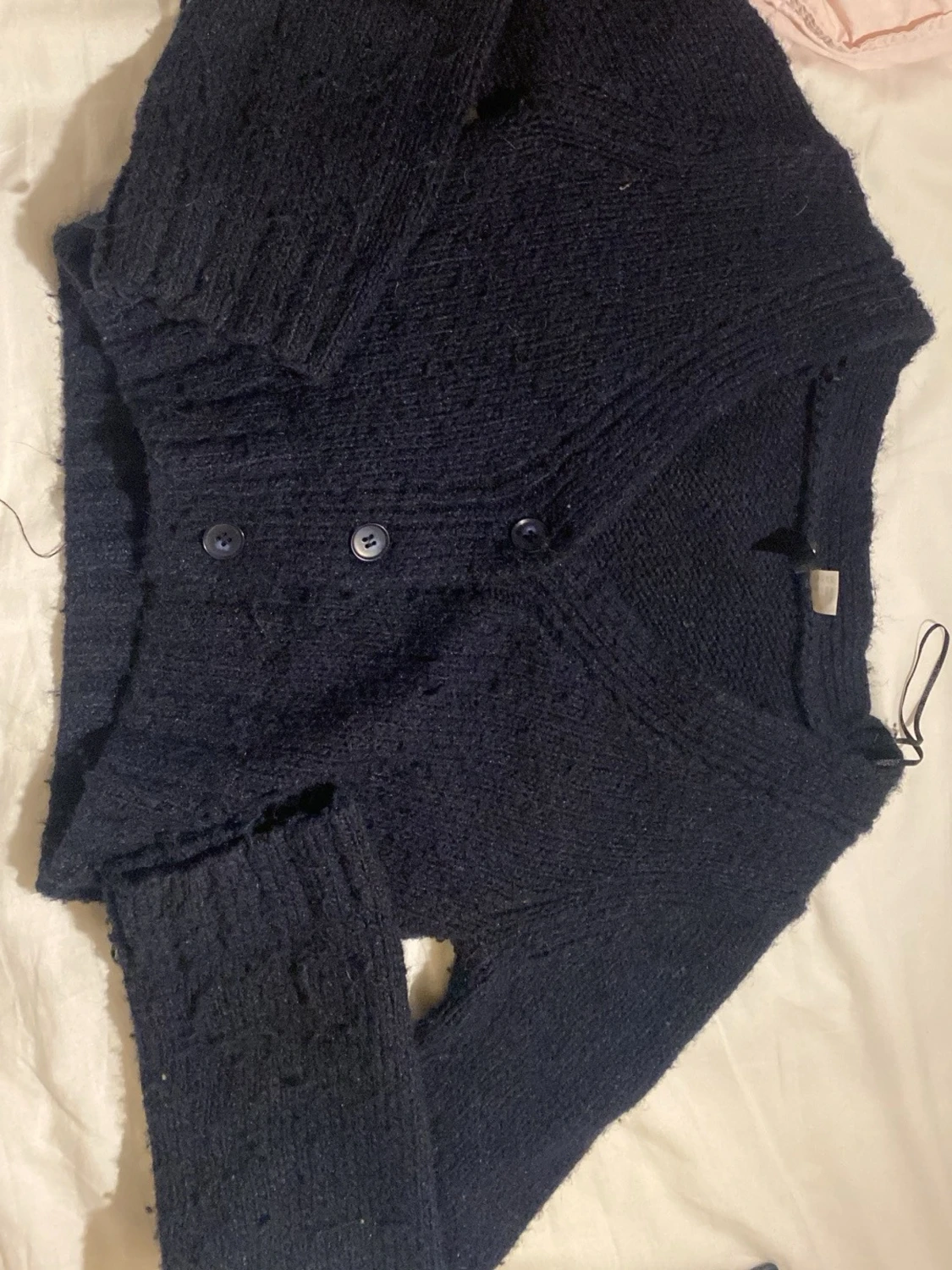 Mörkblå cropped kofta med knappar - 1