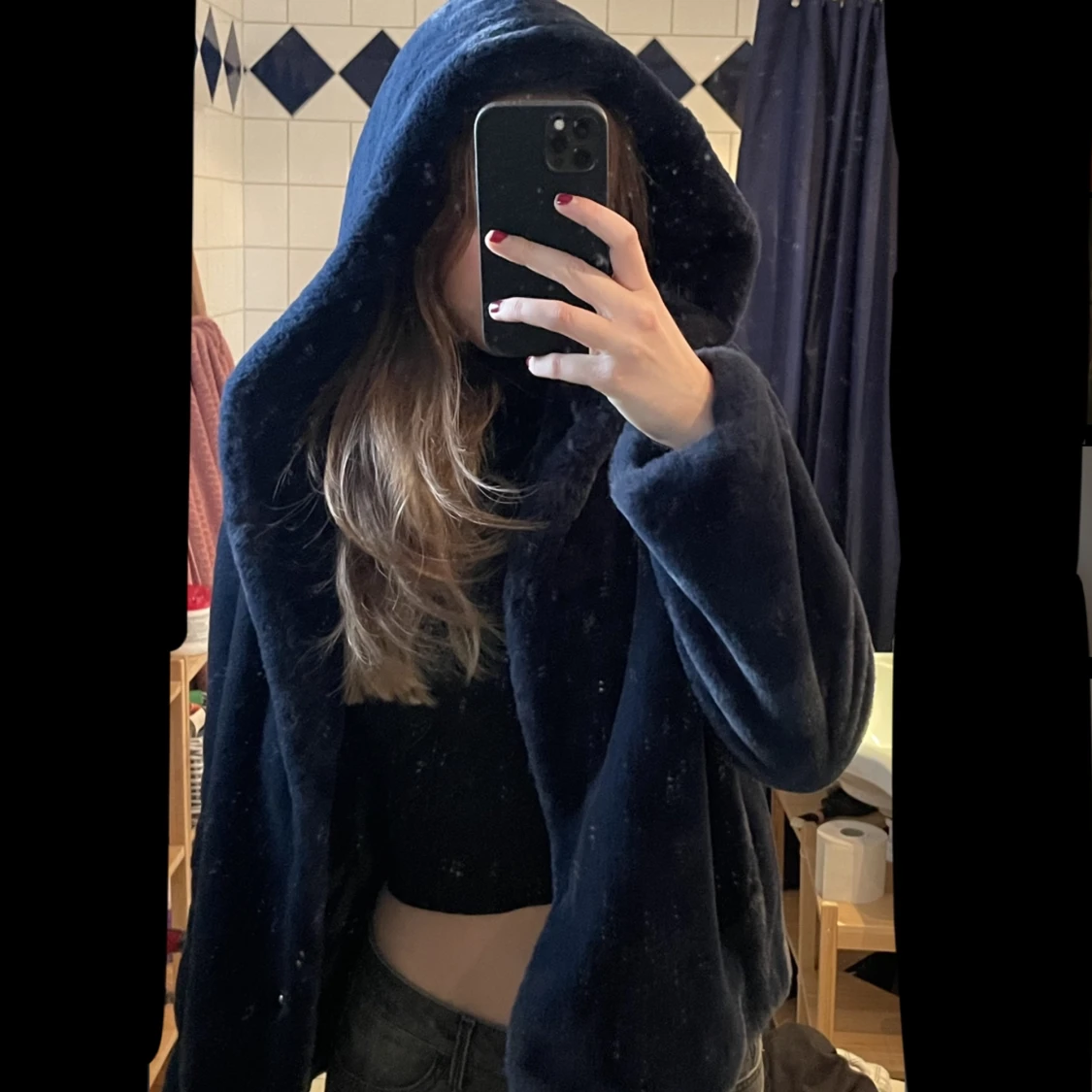 Mörkblå fakepälsjacka från mango! - 91