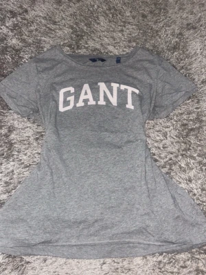 Grå GANT t-shirt med tryck - Snygg grå t-shirt från GANT med stort vitt tryck över bröstet. Klassisk rund halsringning och korta ärmar. Tillverkad i mjuk bomull som känns skön mot huden. Perfekt för en avslappnad och stilren look.