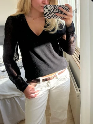 Blus - Supersnygg svart blus med fina detaljer och genomskinliga armar 