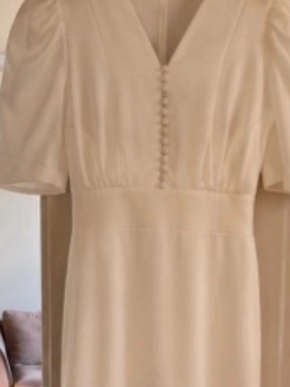 Vit elegant långklänning med puffärm - 2