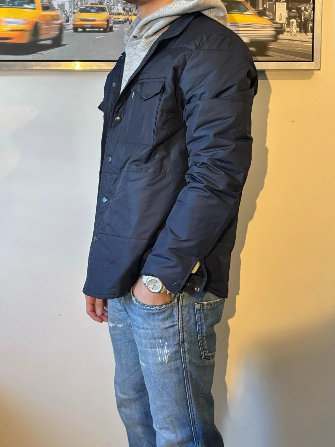 Mörkblå dunjacka med tryckknappar - 2