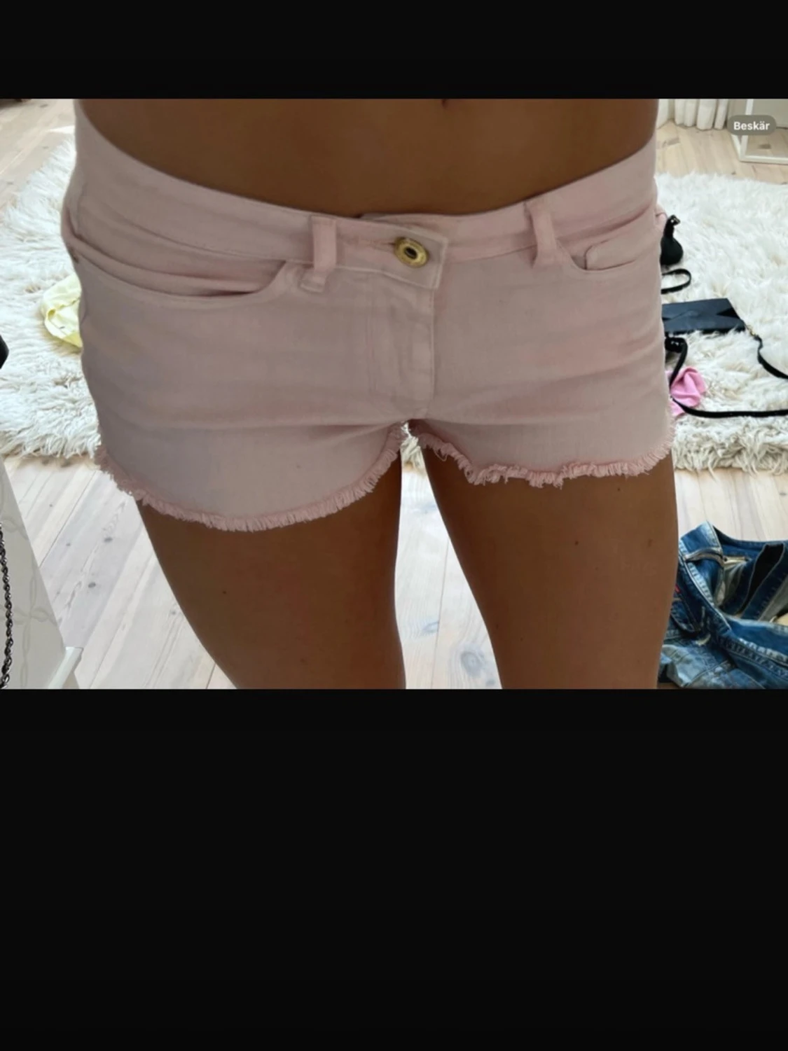 Ljusrosa lowrise lowwaist lågmidjade jeanshorts - 2