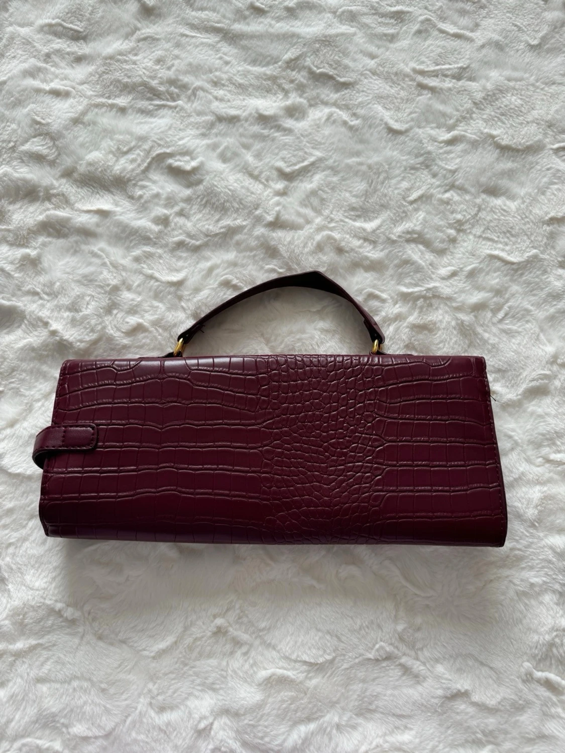 Vinröd axelremsväska med krokoprägling - 3