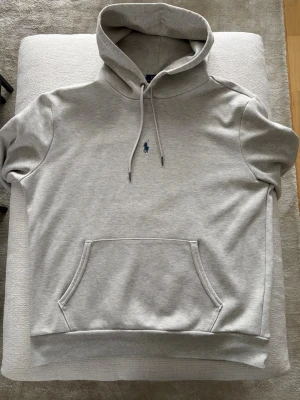 Double-Knit Hoodie från Polo Ralph Lauren - Snygg ljusgrå hoodie från Polo Ralph Lauren med klassisk huva och dragsnören. Har en känguruficka framtill och den ikoniska blå loggan broderad på bröstet. Tillverkad i mjukt bomullsmaterial som känns skönt mot huden. Perfekt för en chill och stilren look.