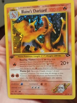 Pokémonkort Blaine's Charizard - Säljer ett Pokémonkort, Blaine's Charizard 1st Edition. Perfekt för samlare eller dig som gillar Pokémonkort. Packar ordentligt men ansvarar ej för postens slarv. 