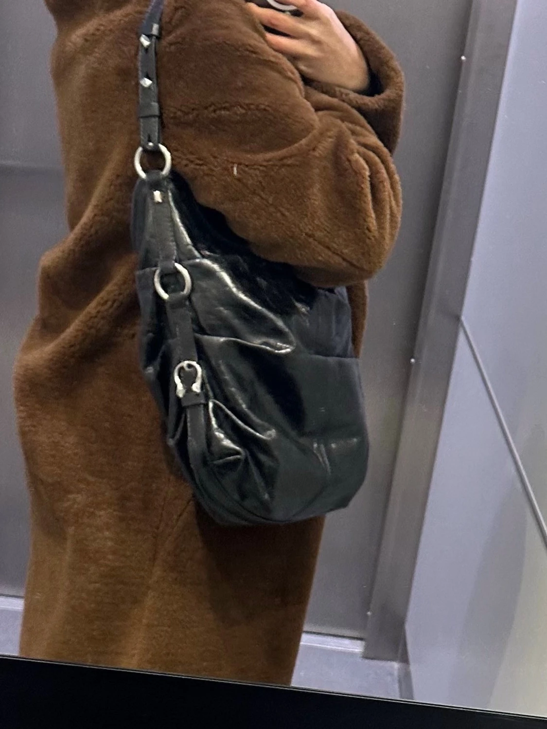 Svart vintage slouchy handväska i skinn