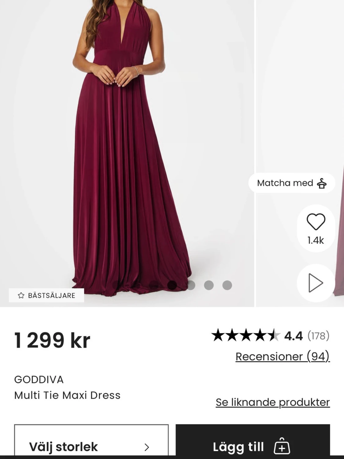 Vinröd långklänning från Goddiva - 1