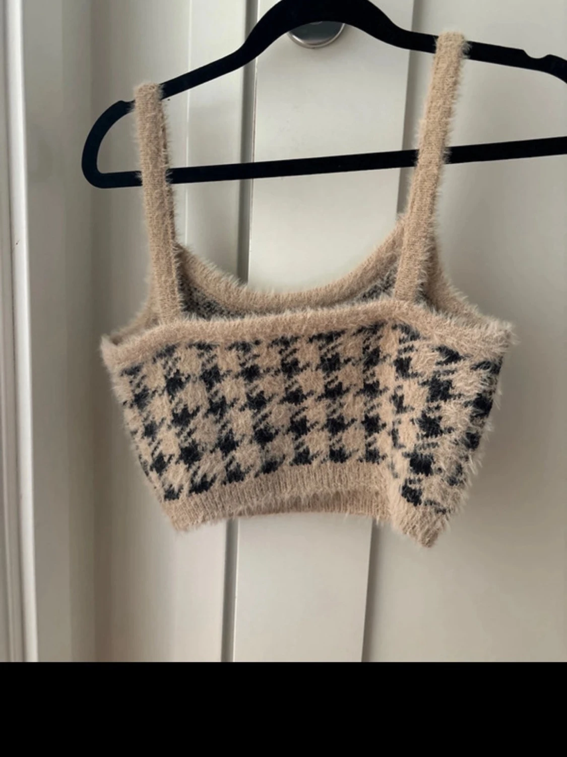Beige och svart rutig fluffig linnetopp - 1