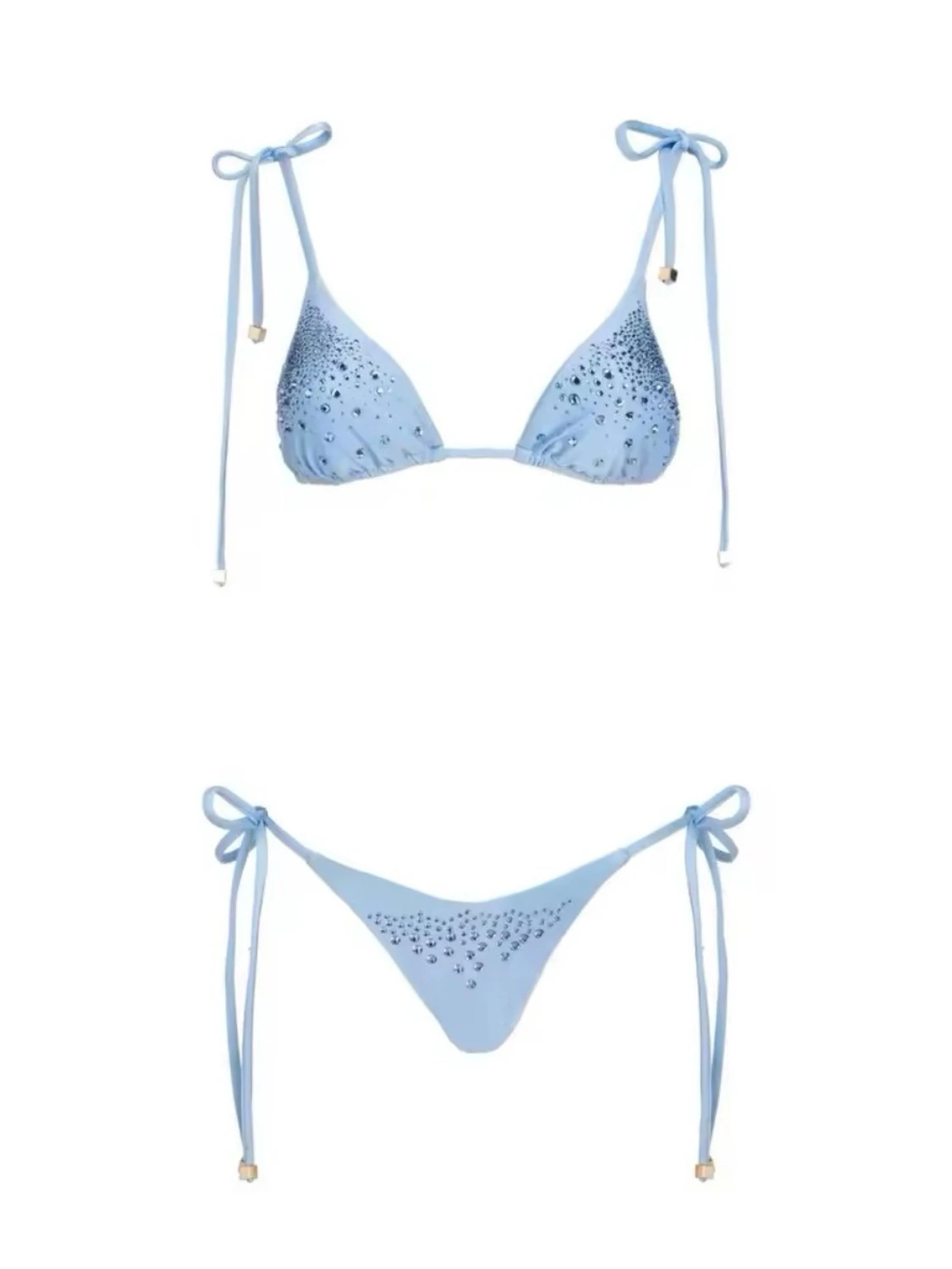 Ljusblå bikini med strass och knyt