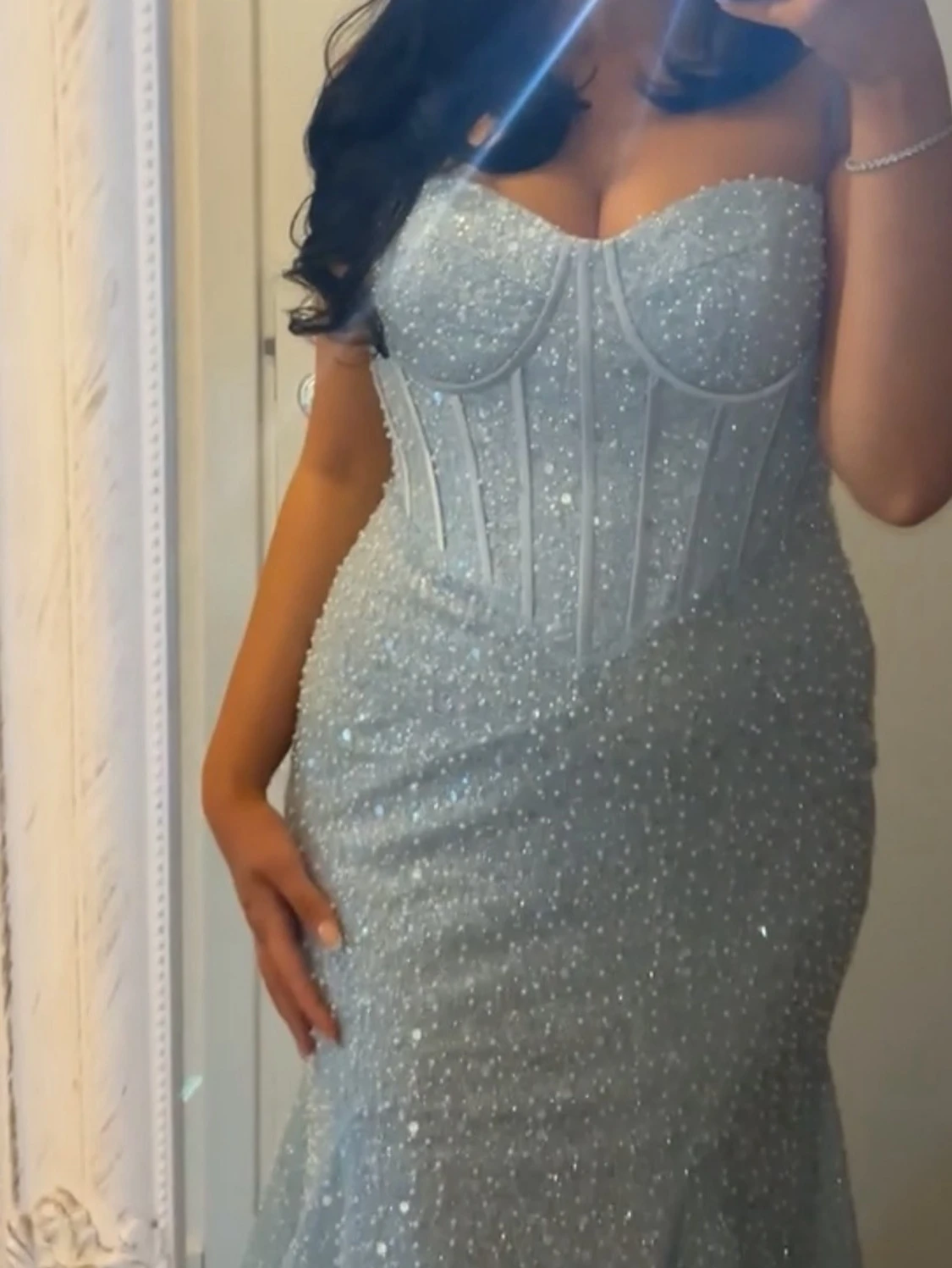 Ljusblå glittrig långklänning - 2