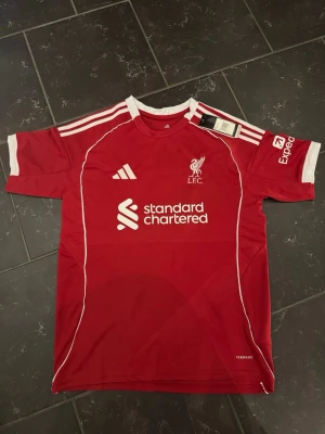 Liverpool matchtröja Adidas röd - Snygg röd Liverpool matchtröja från Adidas med vita detaljer och tryck. Framsidan har klubbmärke, Adidas-logga och sponsortryck. Baksidan har namn Isak och nummer 9. Tillverkad i lätt funktionsmaterial, perfekt för fotboll eller träning. Skickas fort!