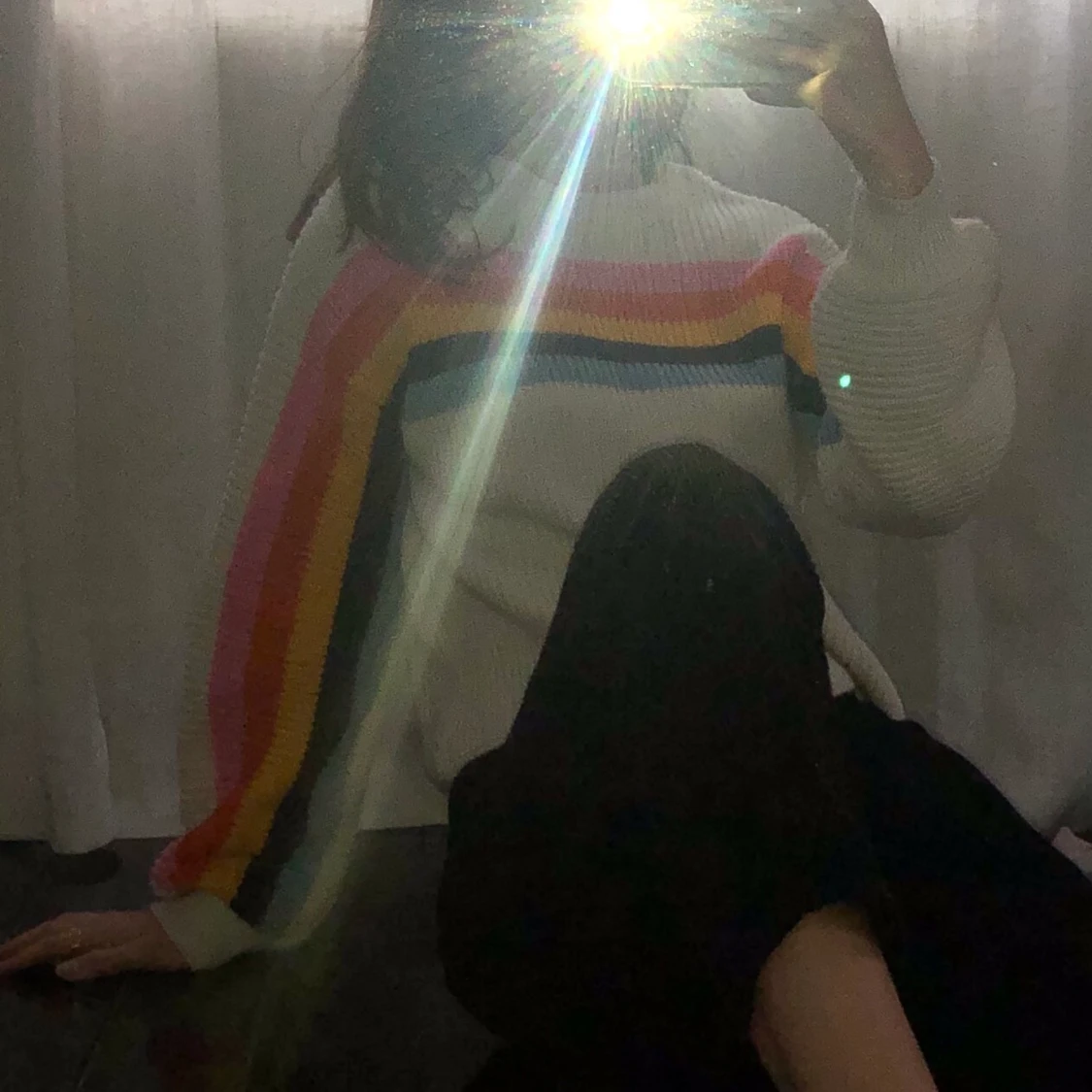 Oversized stickad tröja med regnbåge - 91