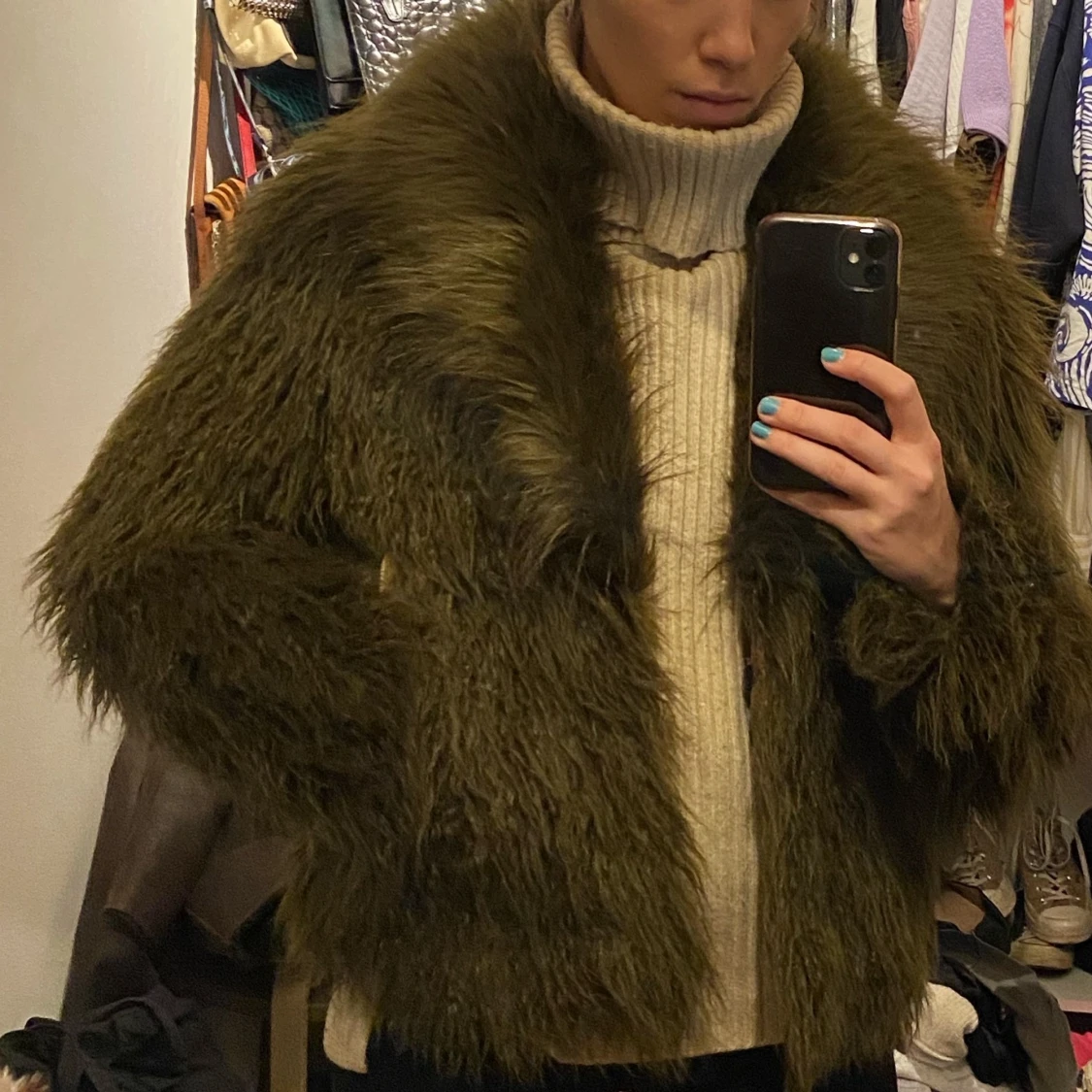 Faux fur jacka H&M Studio khaki XS