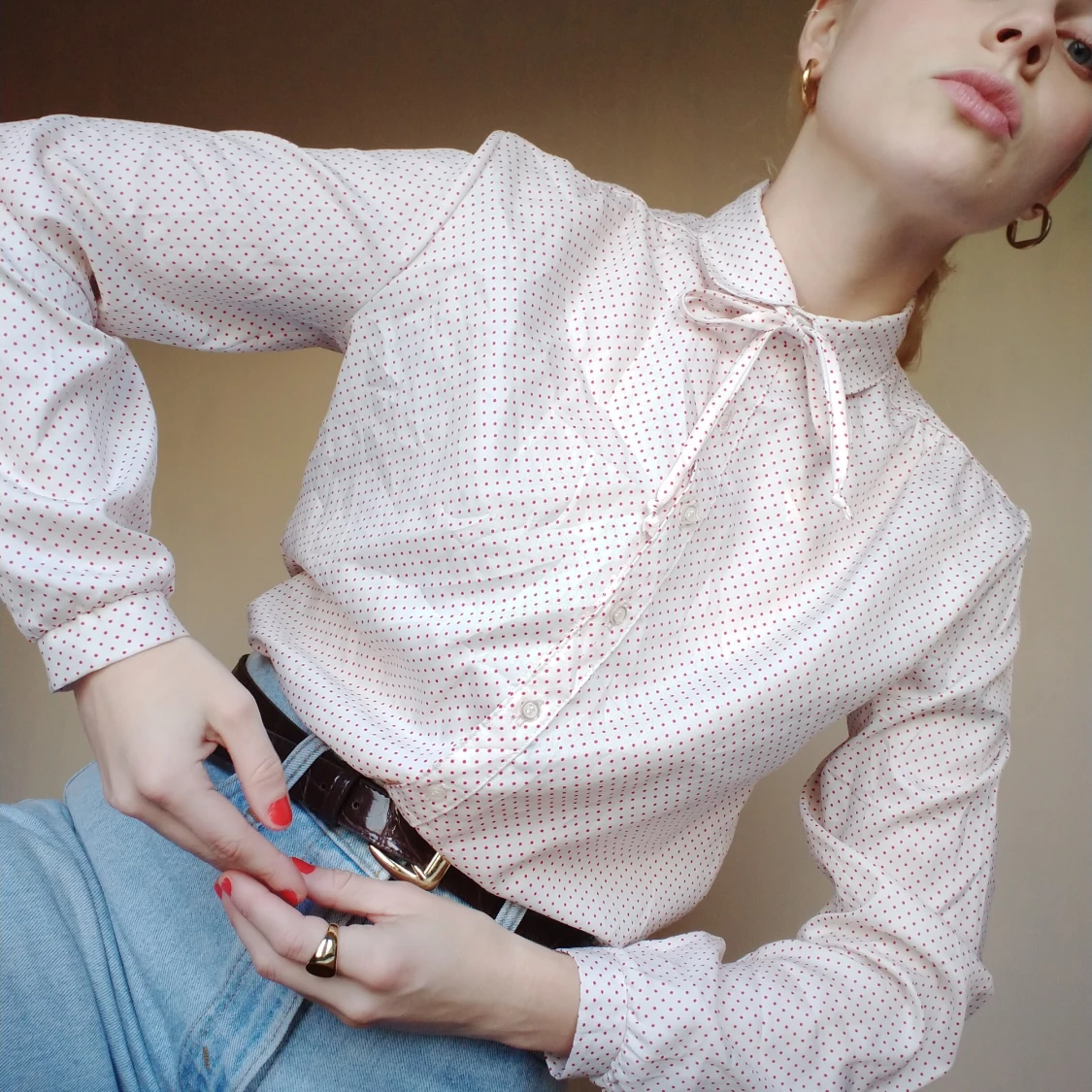 Polka Dot Vintage Tie Up Blouse 💞