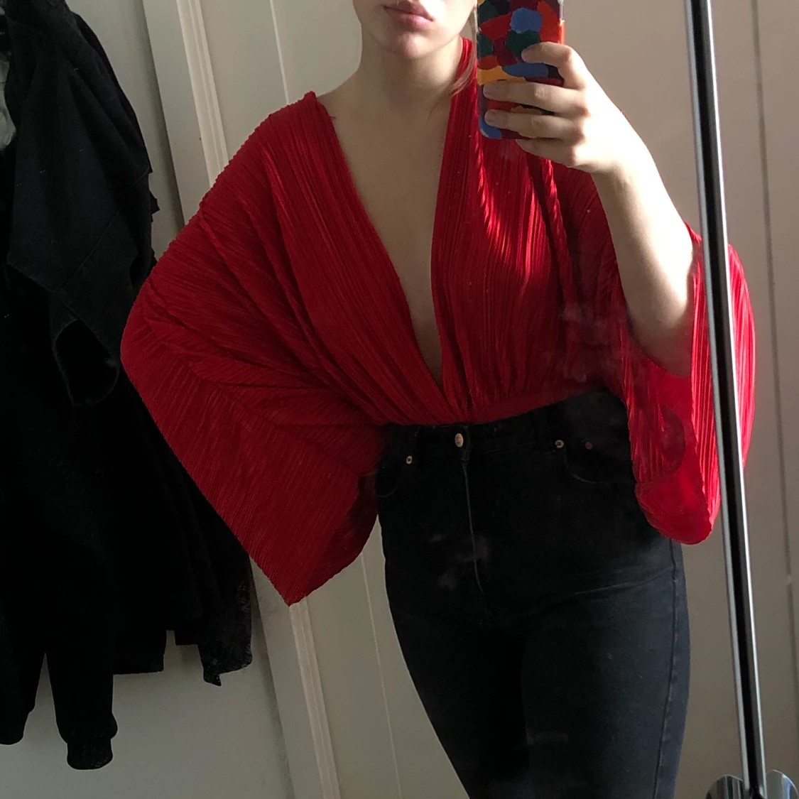 Röd långärmad body - 90