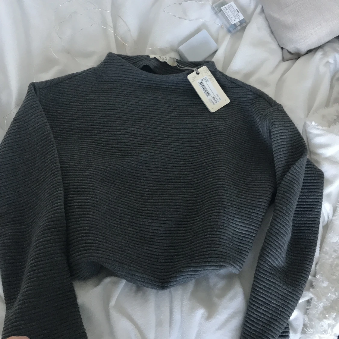 Grå ribbad halvpolo tröja från 365