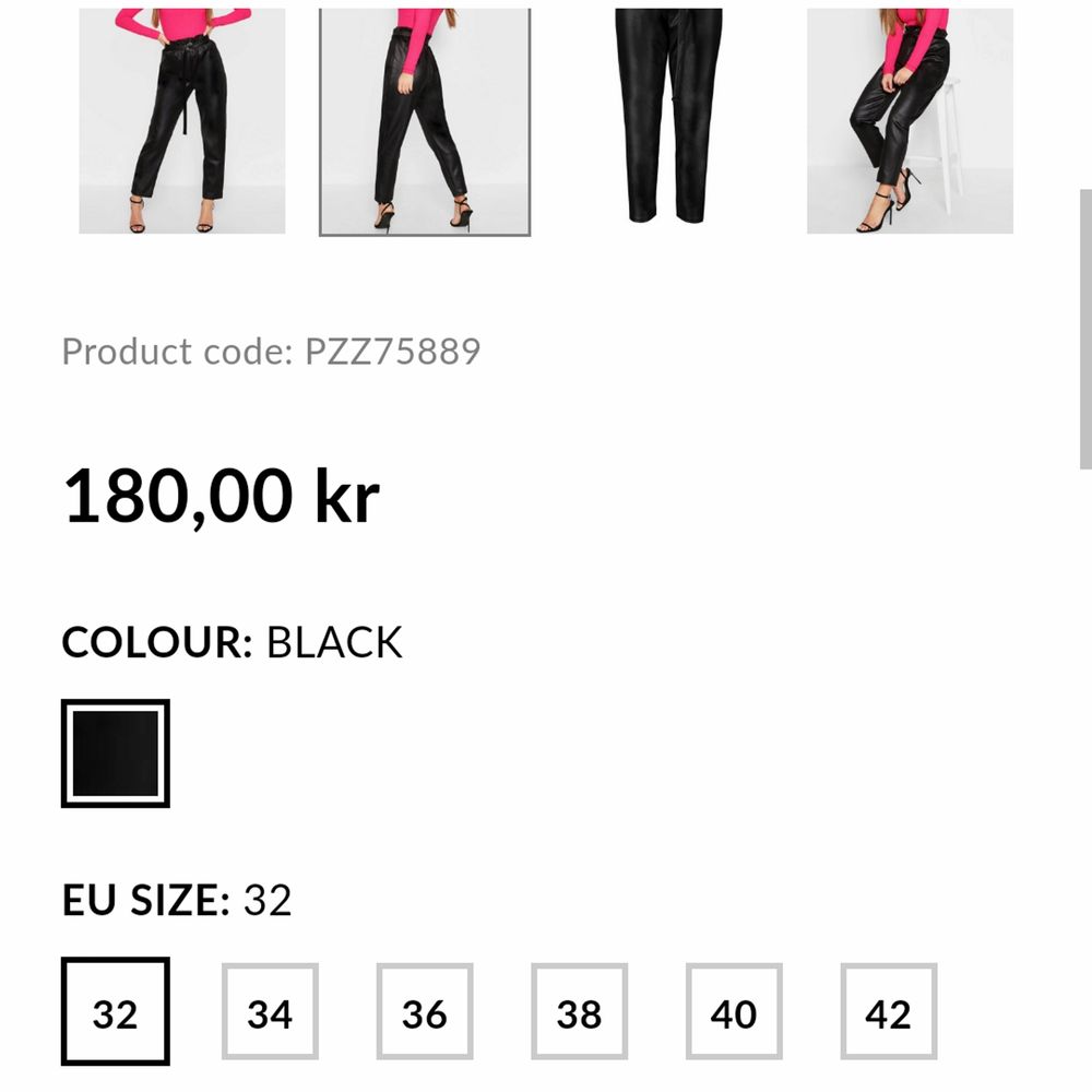 Säljer ett par helt nya byxor från boohoo (de på bilden) pga att de var fel storlek. Frakt på 36kr tillkommer betalning via swish. Byxorna är i originalförpackning med lappen kvar :) . Jeans & Byxor.