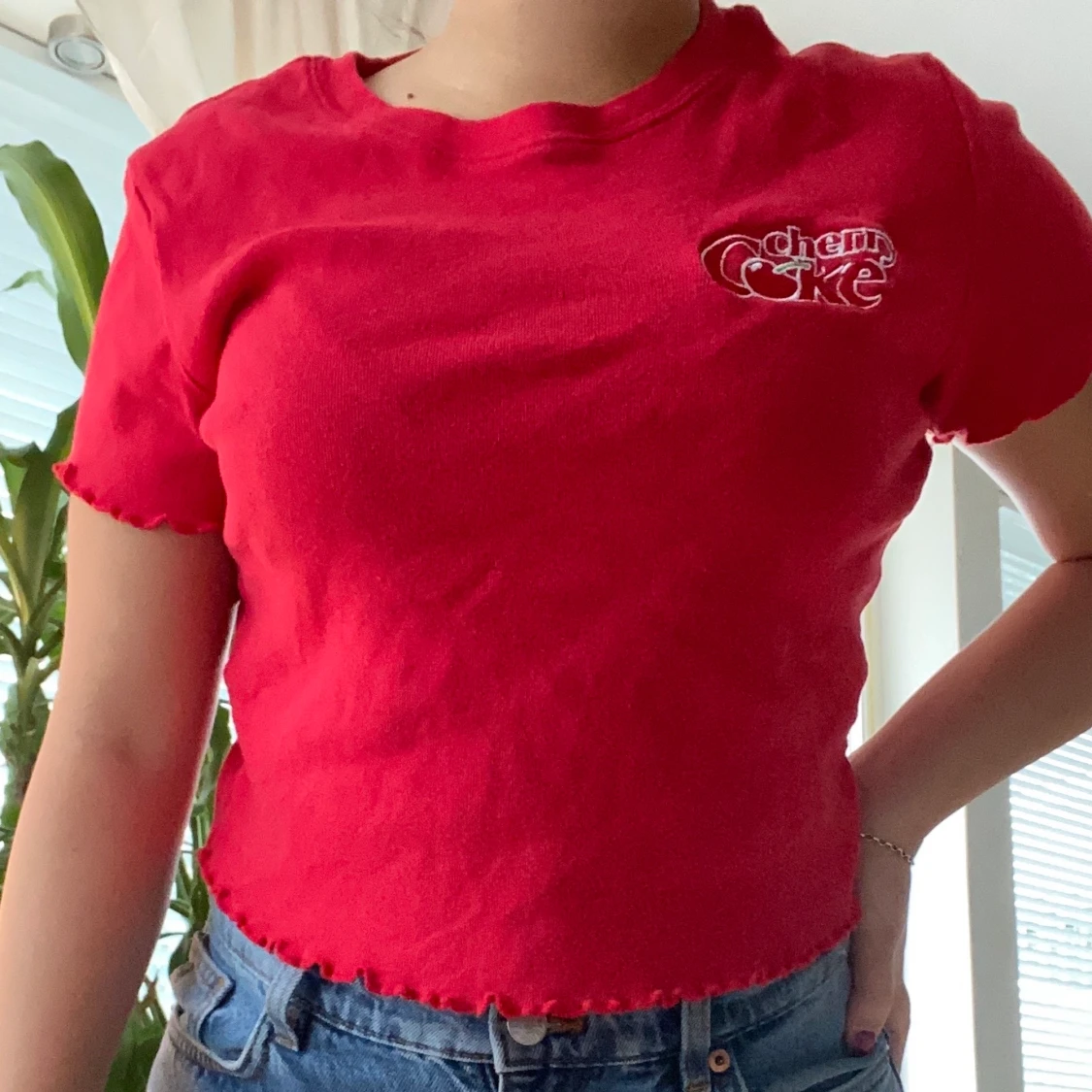 Röd crop top strl M