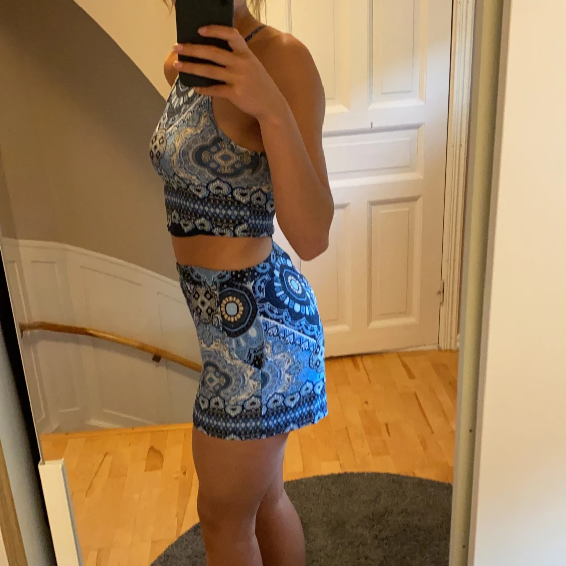 Blått mönstrat set, strl S - 91