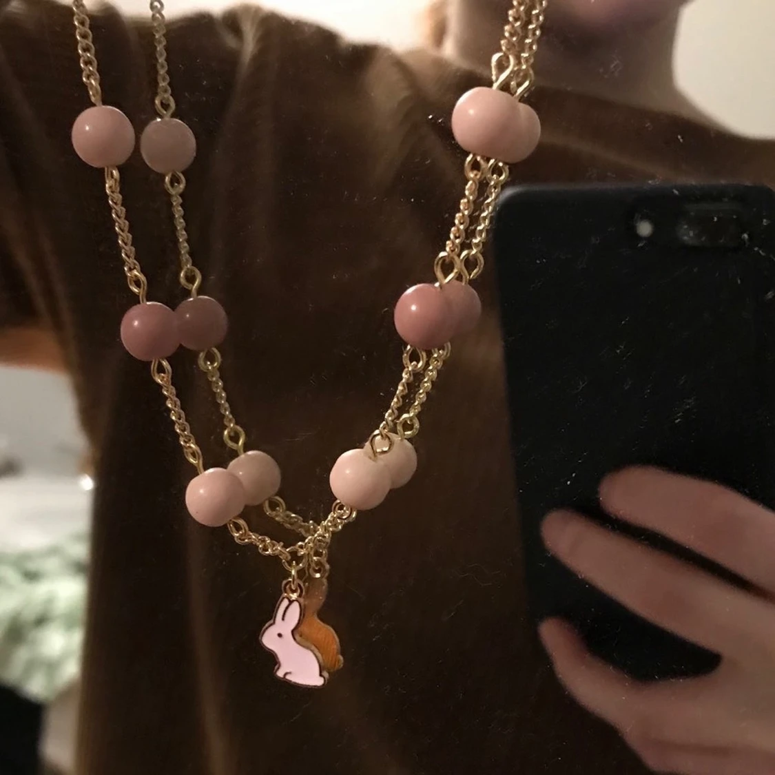 Guldhalsband rosa kanin  - 90