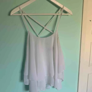  - Somrig vit topp med snygga detaljer på ryggen. Har använts 1 gång, passar inte riktigt min kroppstyp och därför säljer jag den.   Nypris: 149 kr  Köparen står för frakt! 