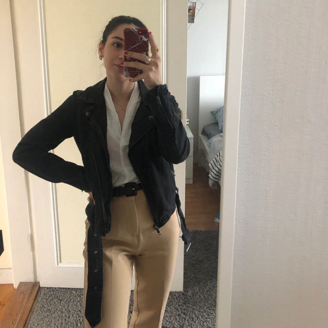 Grå/Svart jeansjacka i biker modell - 90