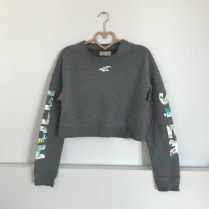 Hollister croppad tröja med tryck stl xs grå - Så fin!