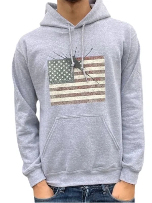 Grå hoodie med USA-flagga och tryck👑 - Eftertraktade hoodien är tillbaka i lager om 2 veckor förbeställning är nu möjlig ❗️💵                                       finns bara få antal i lager så om man ska ha hoodien får man va snabb! Finns i storlek S-M-L