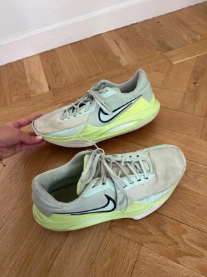Nike Precision 6 basketskor - Nike Precision 6 basketskor i färgen Mint Foam/Ghost Green/White/Cave Purple. Begagnade och flitigt använda med tydliga användningsspår. Fungerar fortfarande bra för träning, basket eller vardag. Säljs i befintligt skick, se bilder för skick och detaljer.